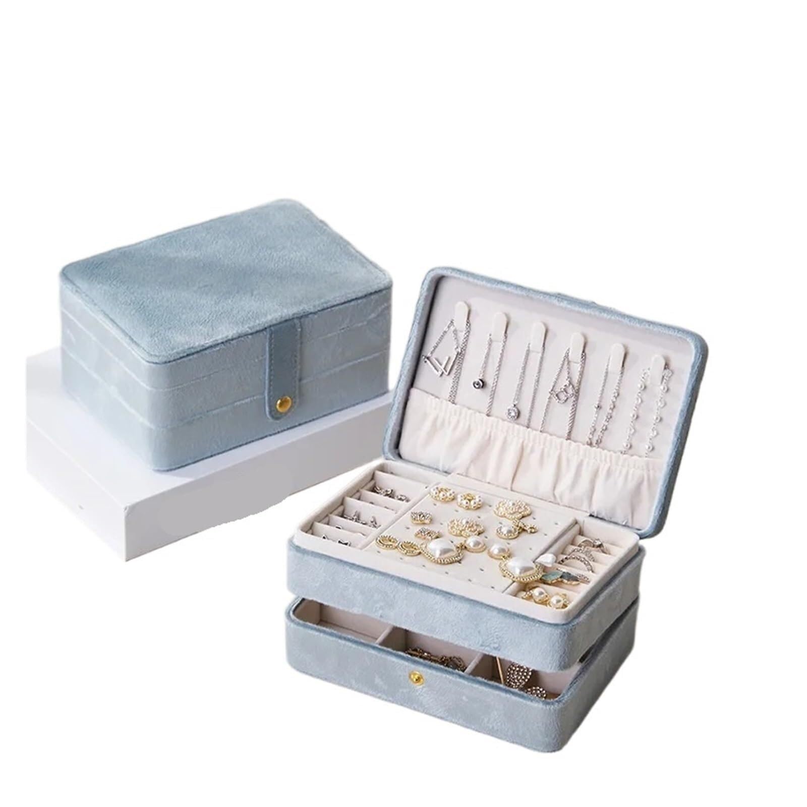 ZHAOQIN Jewellery Box Velvet Jewelry Box Organizer Display Button PU Portable Earring Necklace Ring Travel(Pu Green)