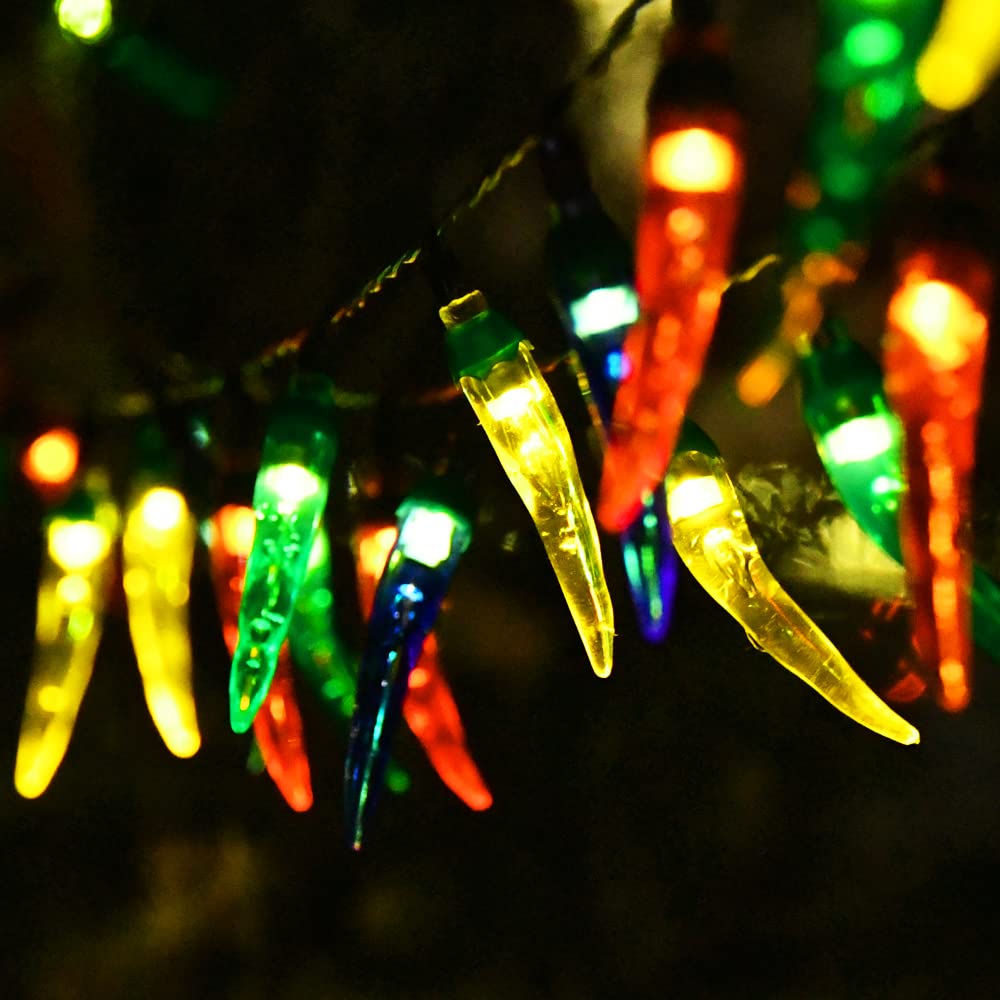 TWONGIFT Multicolor Solar Chili Pepper Garden Lights Outdoor, 23Ft