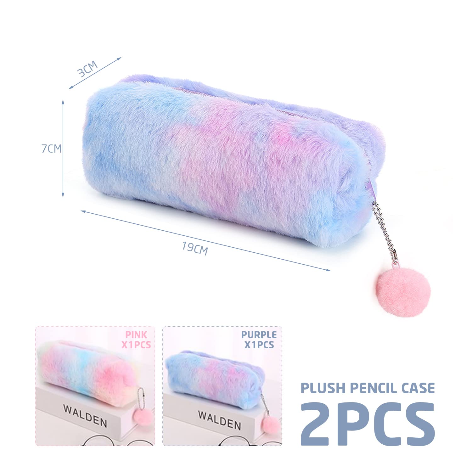 TIANNAIT 2 Plush Pencil Cases, Cute Rainbow Pencil Case, Soft Pencil Bag?Large Capacity Stationery Storage Bag - Image 2