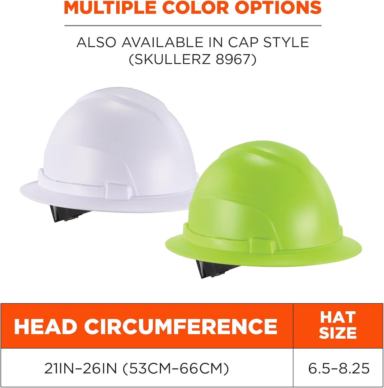 Ergodyne Skullerz 8969 Class E Full Brim Hard Hat, Lightweight, Adjustable 6-Point Ratchet Suspension, HDPE Shell,Lime