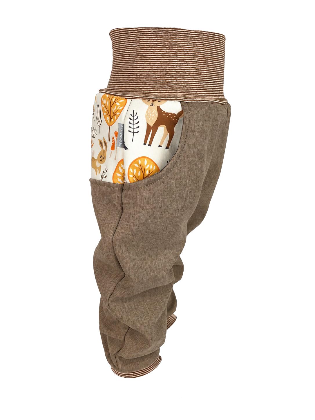 Lilakind Softshellhose Kinder Waldtiere Braun | Gefütterte Outdoorhose | Winddicht Wasserabweisend | Größen 74-122