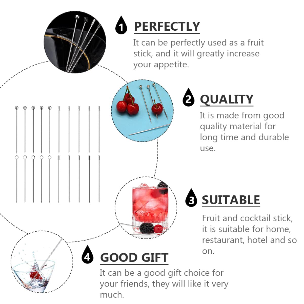 3 Ensembles Signe De Décoration De Cocktails Paille Acier À Cocktails Barman Brochettes Sélectionne Bâtonnets pour Mélanger Les Boissons Cueillette De Fruits 20 Pièces * 3