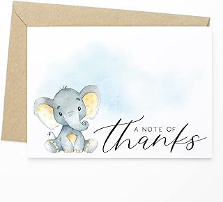 Watercolor Elephant Baby Shower Thank You Card - A Note Of Thanks - thank you notes, baby thank you cards, new baby thank you blank cards