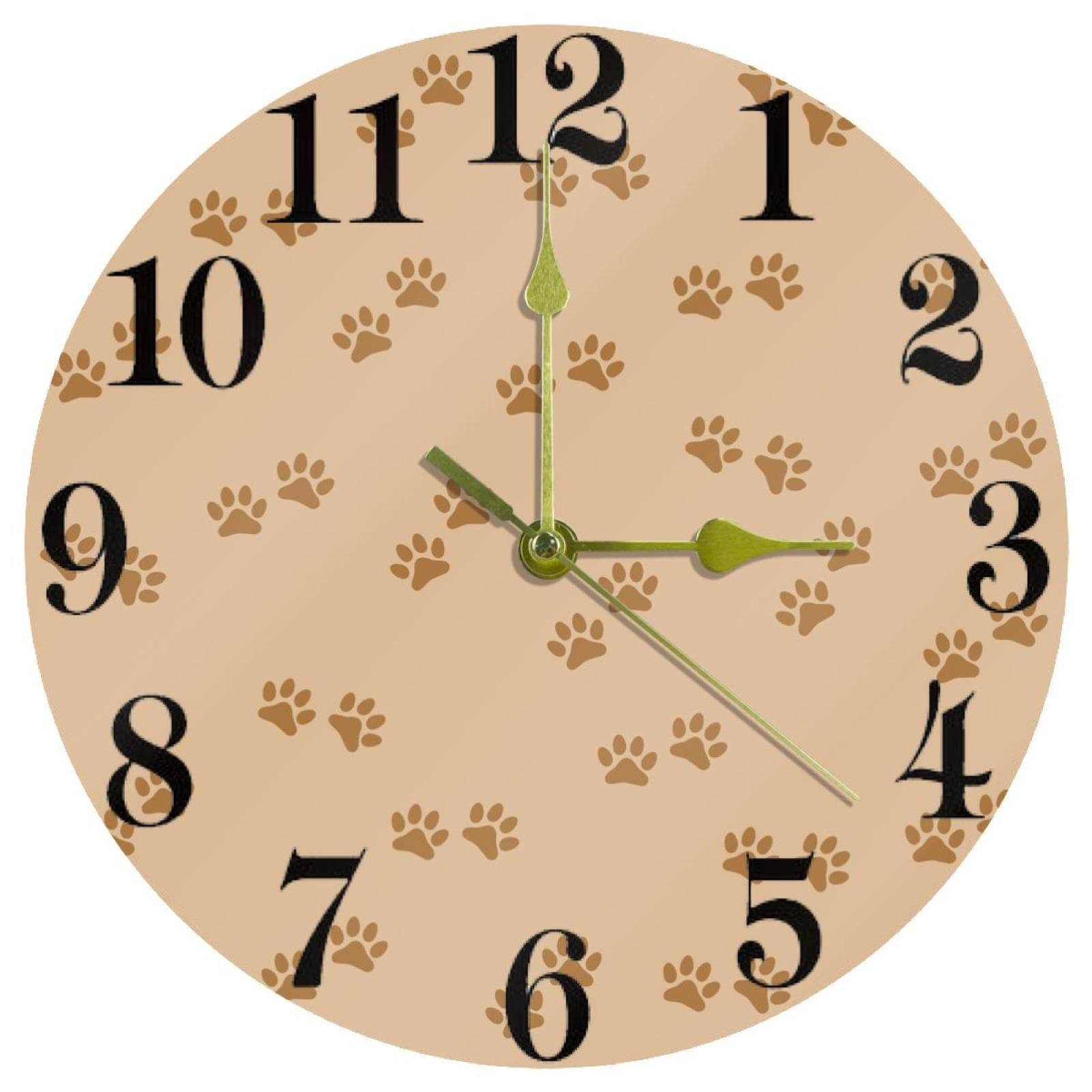 Horloge murale à quartz silencieuse de 25,4 cm avec motif pattes pour cuisine et bureau