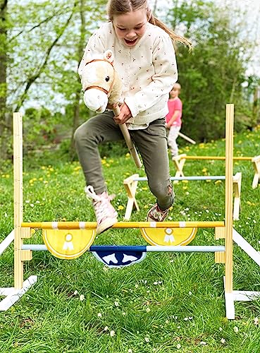 small foot Hindernis-Set für Kinder aus Holz, Outdoor-Bewegungsspielzeug fürs Pferde-Spiel und Hobby Horsing, 12398, Blau, Gelb