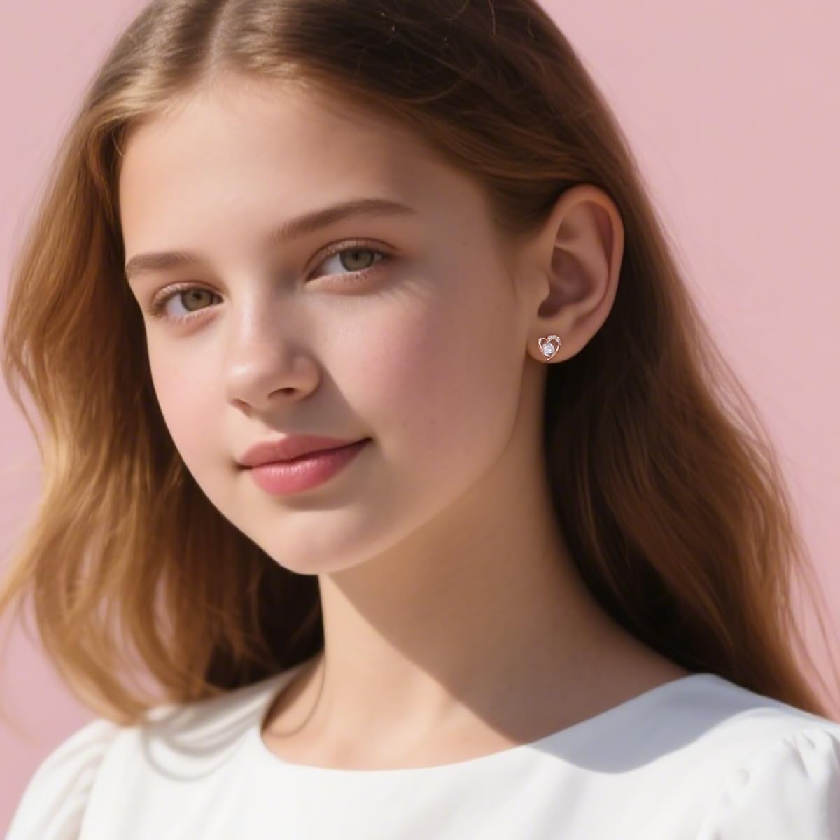 Reffeer Solid 925 Sterling Silver Cute Love Heart Stud Earrings for Women Teen Girls CZ Heart Earrings Stud Hypoallergenic - Image 3