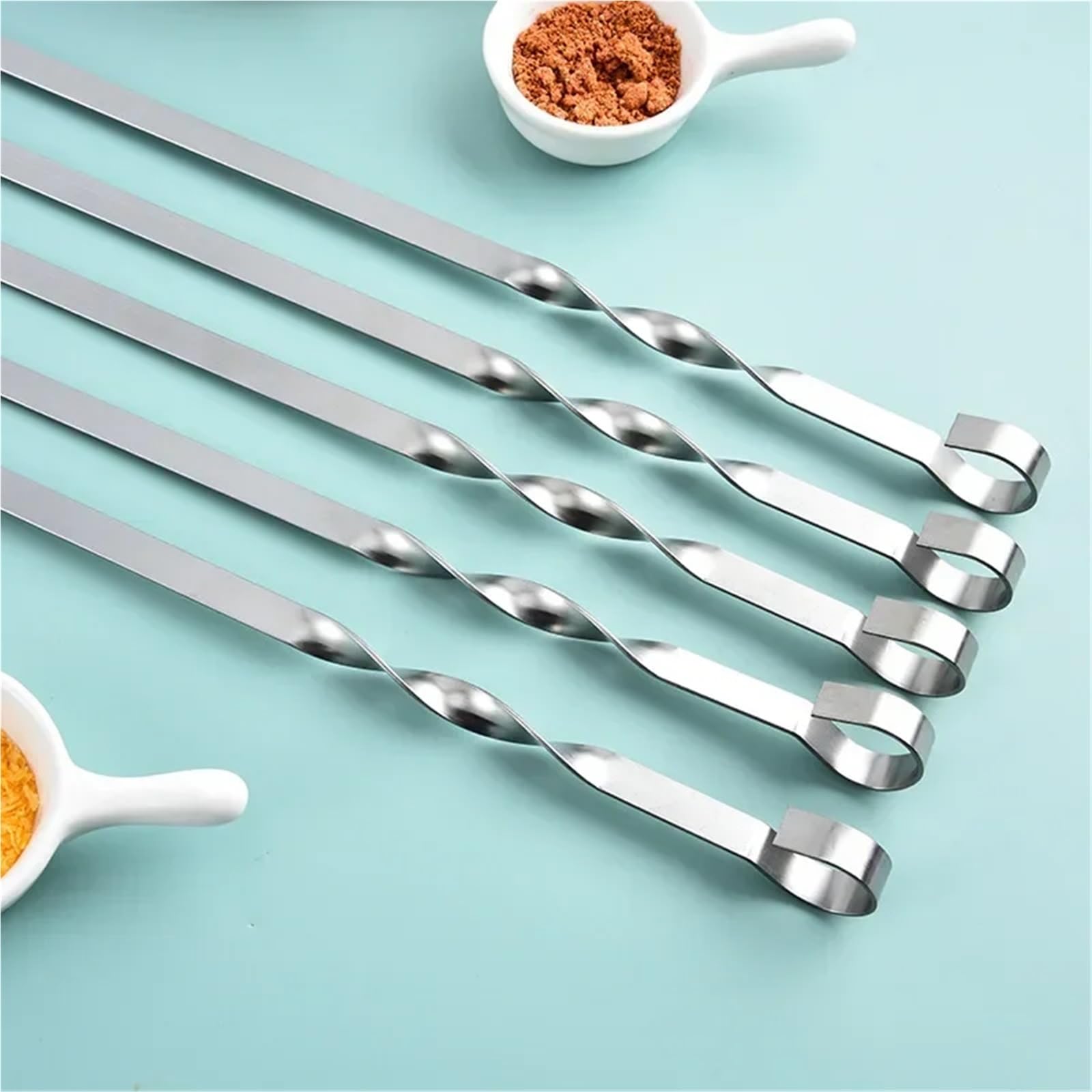 Brochetas Pinchos for barbacoa de 55 cm con mango largo, palillos for barbacoa, tenedor de madera, acero inoxidable, bolsas de agujas for exteriores.(A 6pcs-55CM)