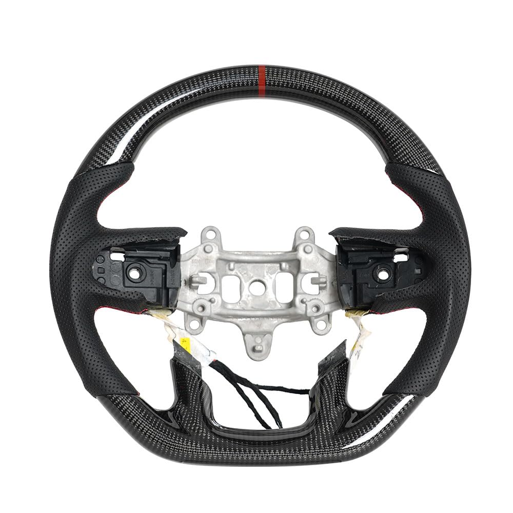 JIANGGAI Real Carbon Fiber Steering Wheel, D-shaped Perfoated Leather Grip Steering Wheel with Paddle Shifter Holes with Heated Fit For Dodge Ram TRX 1500 2019+