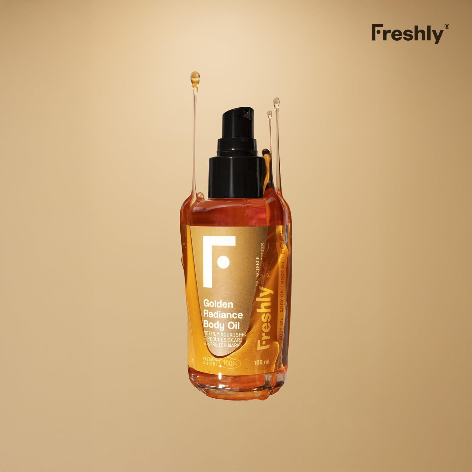 Freshly - Natürliches Körperöl Golden Radiance - Feuchtigkeitsspendend und Straffend - Mit 12 Pflanzenölen - Ideal für Dehnungsstreifen und Narben - Geeignet für die Schwangerschaft - 200 ml