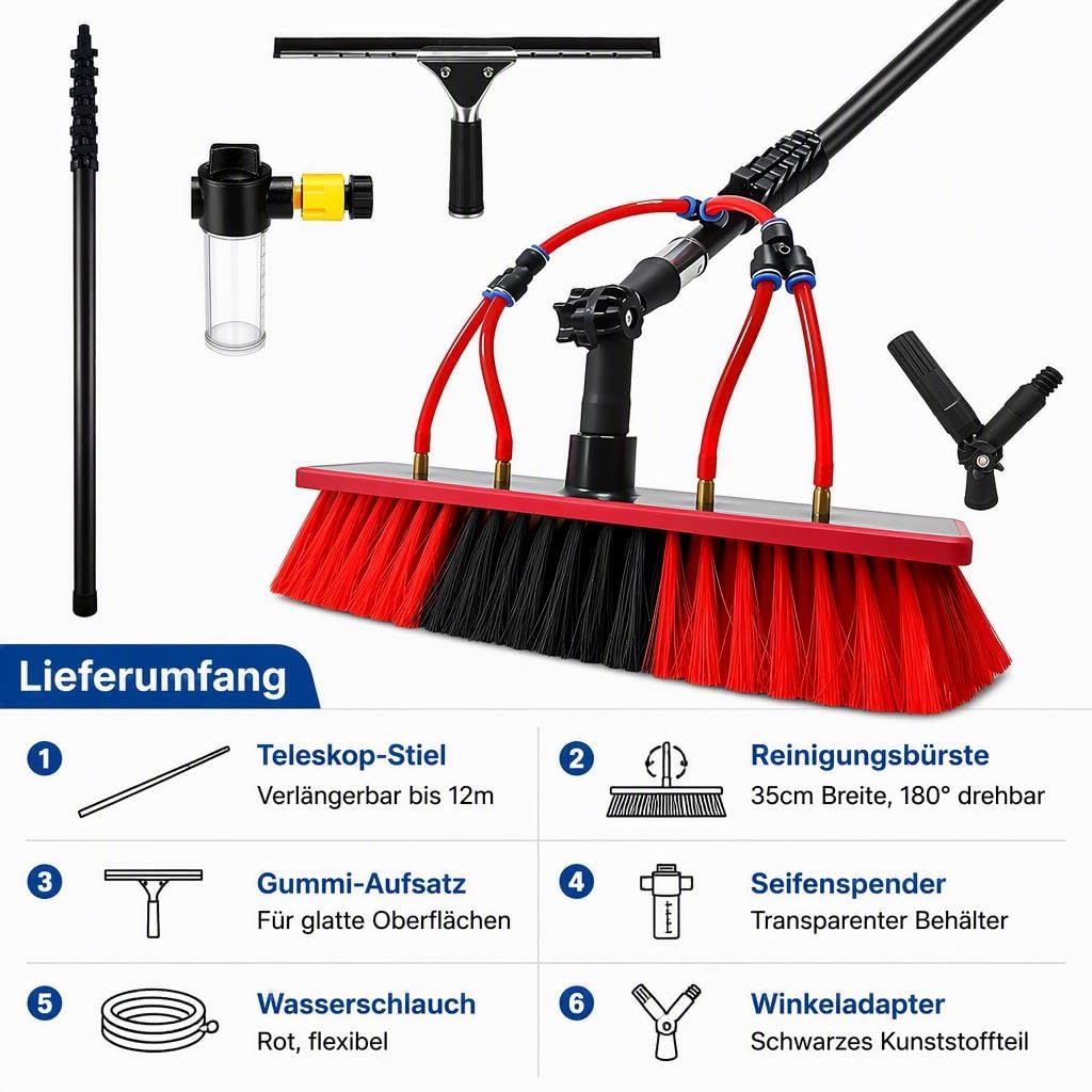 Carbonfaser Teleskopstange 12m Waschset, Fensterputzer für Dach & Auto