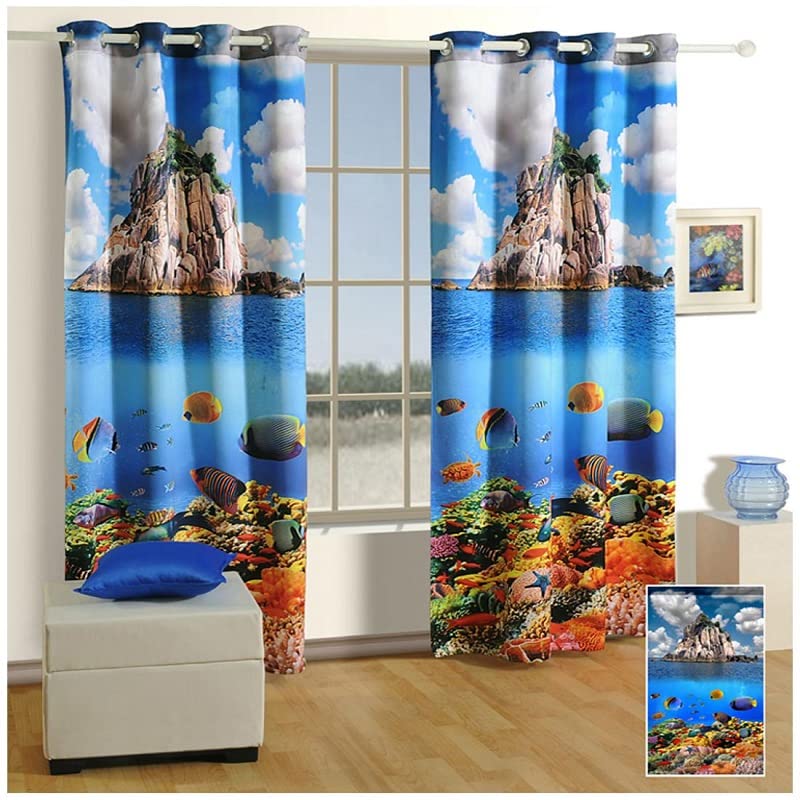 DHEBA FASHION 3D Mountains Digital Printed Polyester Fabric Curtains for Bed Room, Living Room Kids Room Color Brown Window/Door/Long Door (D.N.31) (4 x 9 Feet (Size: 48 x 108 Inch) Long Door, 2)