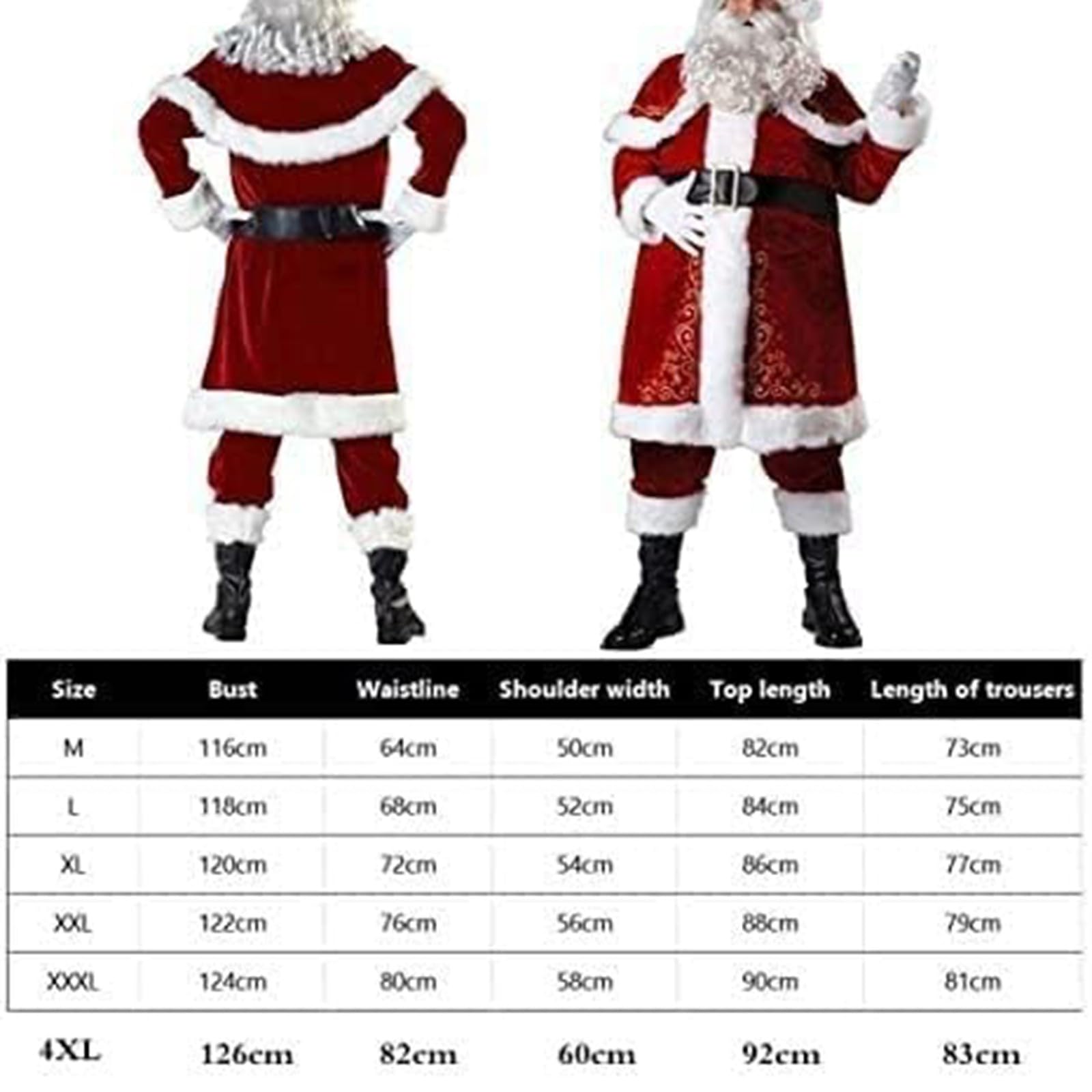Générique Costume Pere Noel Ensemble,Déguisement père noël Adulte, Ensemble de fête de Noël, Cosplay, 12PCS,Pantalon à Bande élastique, Costume de Père Noël Universel de Grande Taille