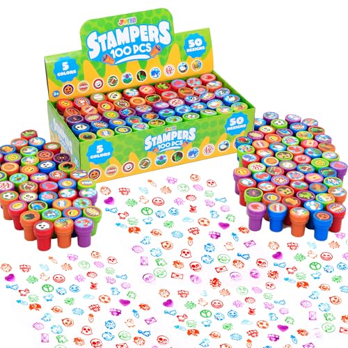 JOYIN 100 Tampons Assortis pour Enfants, Auto-Encreurs (50 Modèles Différents, en Plastique,...
