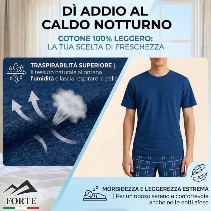 Generico Pigiama Uomo Cotone Leggero Corto, Manica Corta e Pantaloncini (100% Cotone) Pigiama Uomo Estivo Disponibile dalla M alla 3XL - Pigiami 100% Made in Italy