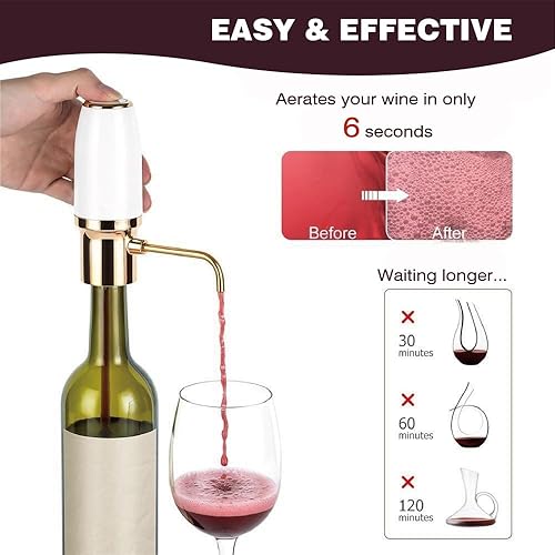 Miniatura 3 de Dispensador automático de aireador de vino, aireador eléctrico de vino con tubo retráctil, dispensador de vino recargable por USB con soporte,