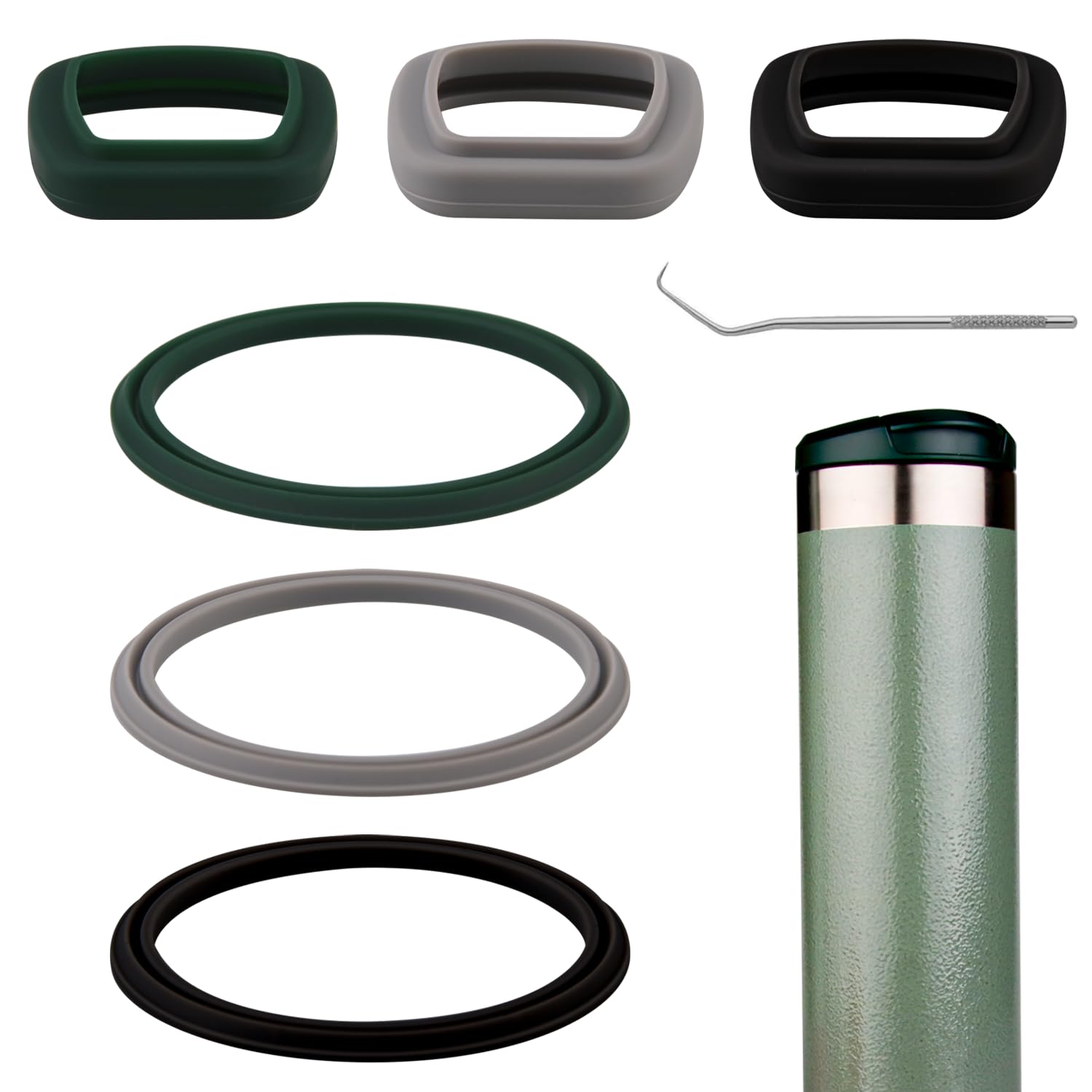(7 Pack) ubber Seal Replacement for Stanley AeroLight Transit Bottle,Seal Gasket for Stanley AeroLight 16oz/20oz Transit Bottle Leak Proof Insulated Travel Tumbler (7, Black/Gray/Green)