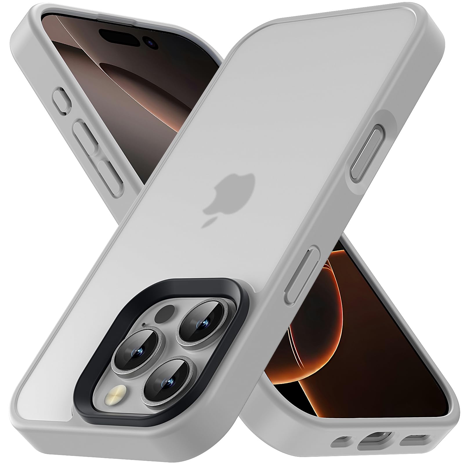 Yriklso Schutzhülle für iPhone 16 Pro Max, stoßfest für iPhone 16 Pro Max, Fallschutz in Militärqualität, schützende harte Rückseite, schlanke, durchscheinende Abdeckung, Grau