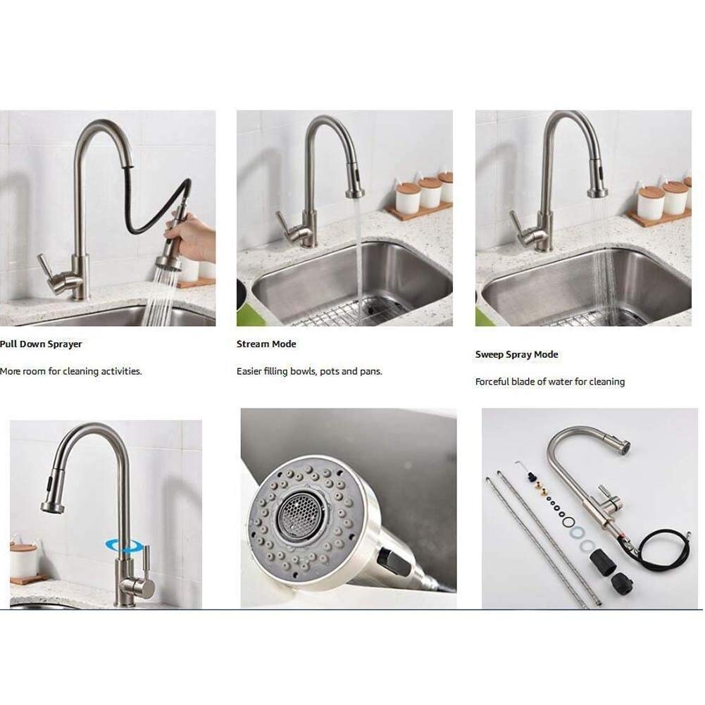 Grifo de Cocina, Grifo Cocina Extraible, Giratorio de 360 Grados Grifos Cocina Extensible de 2 Vías para Ahorro de Agua, Grifos para Fregadero con Control de Agua Fría y Caliente, Cepillado