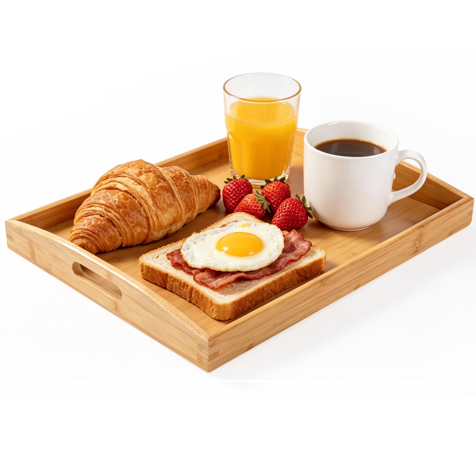 Savorella Large Bamboo Serving Tray with Handles, 100% Bamboo Serving Tray for Eating Breakfast Dinner, Wooden Tray for Serving Tea Coffee Snack (46x33CM)