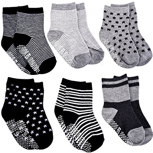 Pro1rise® Assorted 6 Pairs Non-skid Baby Boys Toddler Anti Slip Stretch Knit Stripes Star Cotton Grips Socks Slippers 12 - 36 Months2