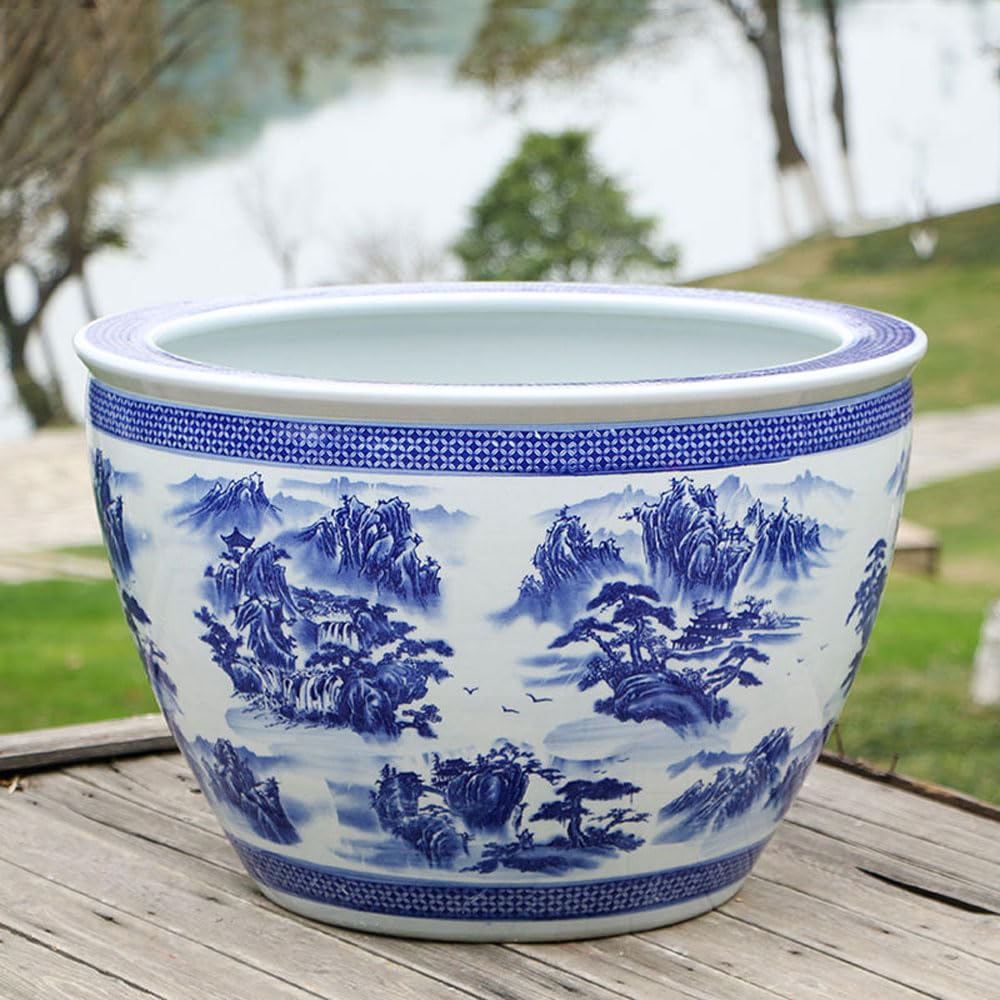 Bardzo duża niebiesko-biała ceramiczna doniczka 1 zestaw chińskich ceramicznych doniczek na kwiaty dekoracyjna 42 cm doniczka z tacami do wewnątrz na zewnątrz biurko ogród balkon