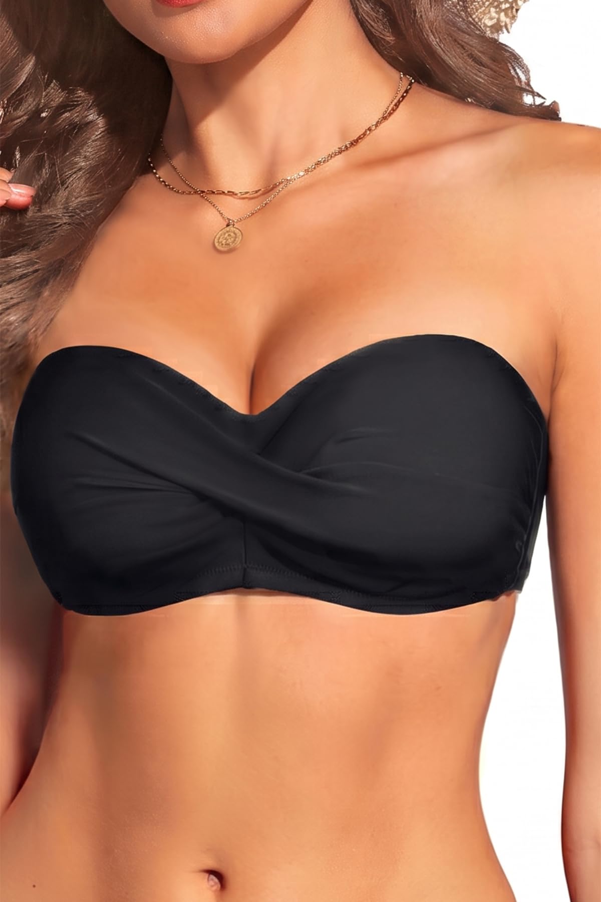 Bandeau Bikini Tops for Women - Strapless Swim Top Only Twist Front Bathing Suit Tops-image-44