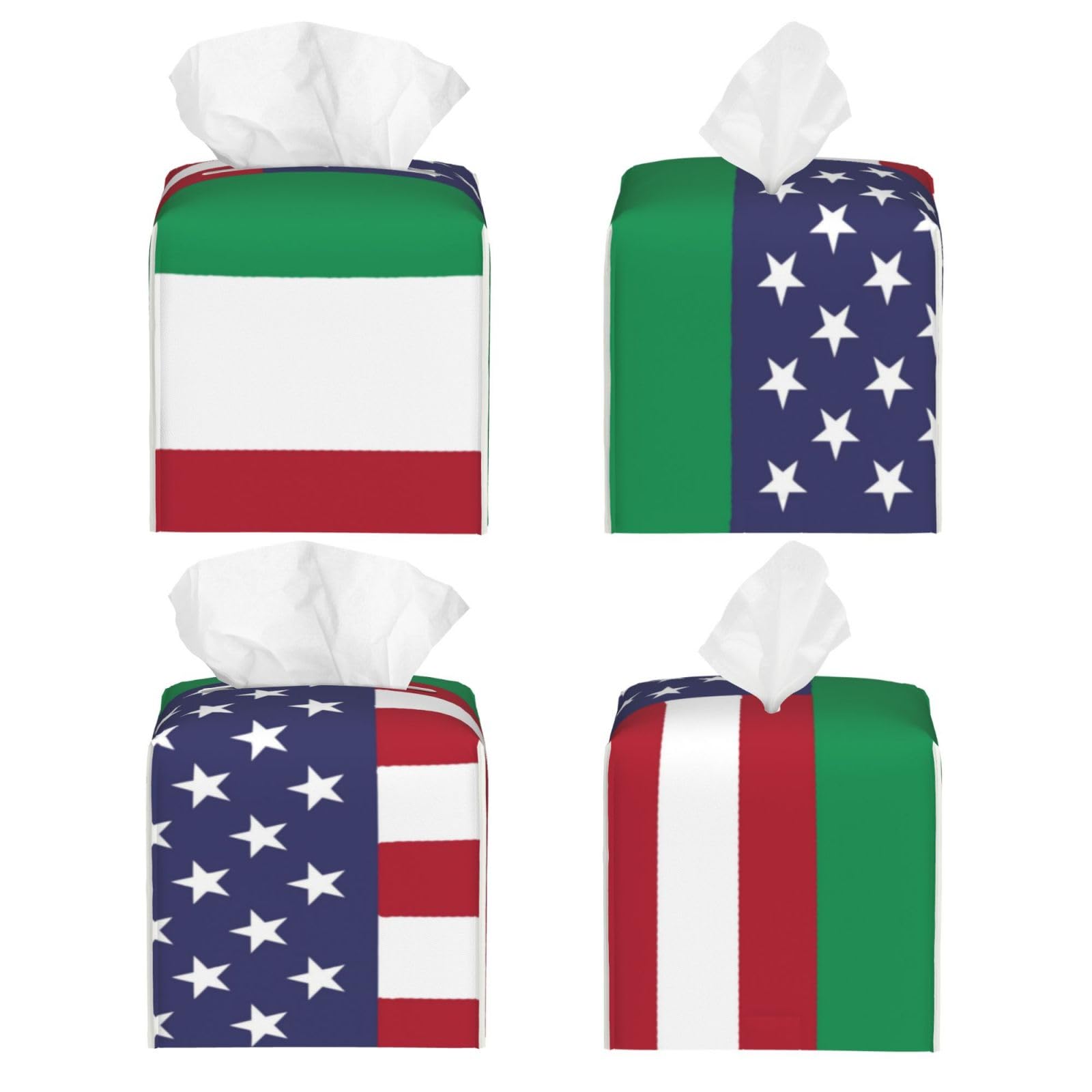 American Italian Flag Square Tissue Box Cover, Cube Tissue Box Holder, Table Tissue Box