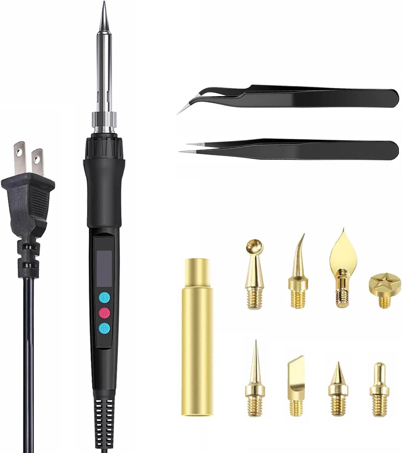 3D Print Finishing Modifying Tools Kit, 3D Printing Smoothing Tool, Soldering Iron Kit- 1Pc Soldering Iron with 8Pcs Brass Trimming Head and 1Pc Connector 2Pcs Tweezers