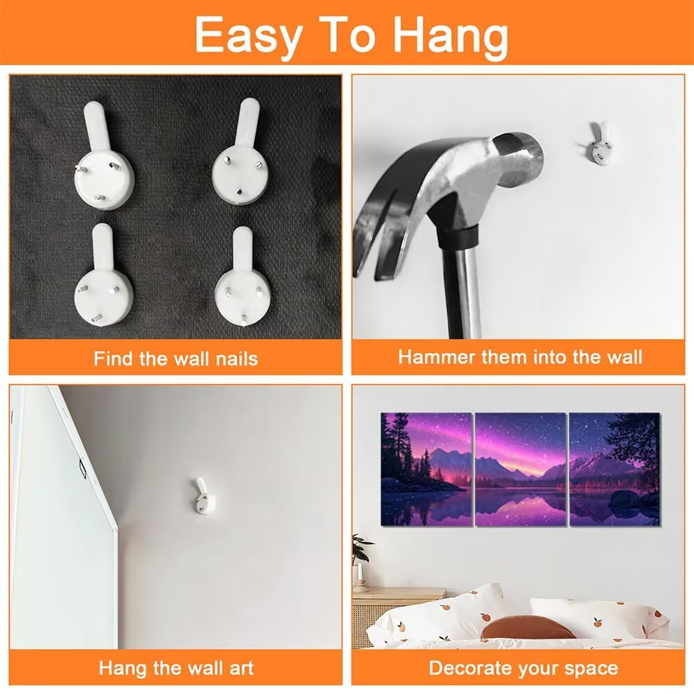 Wandbilder Lila 60x80cm, 3Pcs Leinwand Bilder Groß Wanddeko Wohnzimmer, Sternenhimmel Leinwand Bilder mit Rahmen, Moderne Wandbilder Wohnzimmer Poster Set mit Haken, Wand Deko Schlafzimmer, -2206