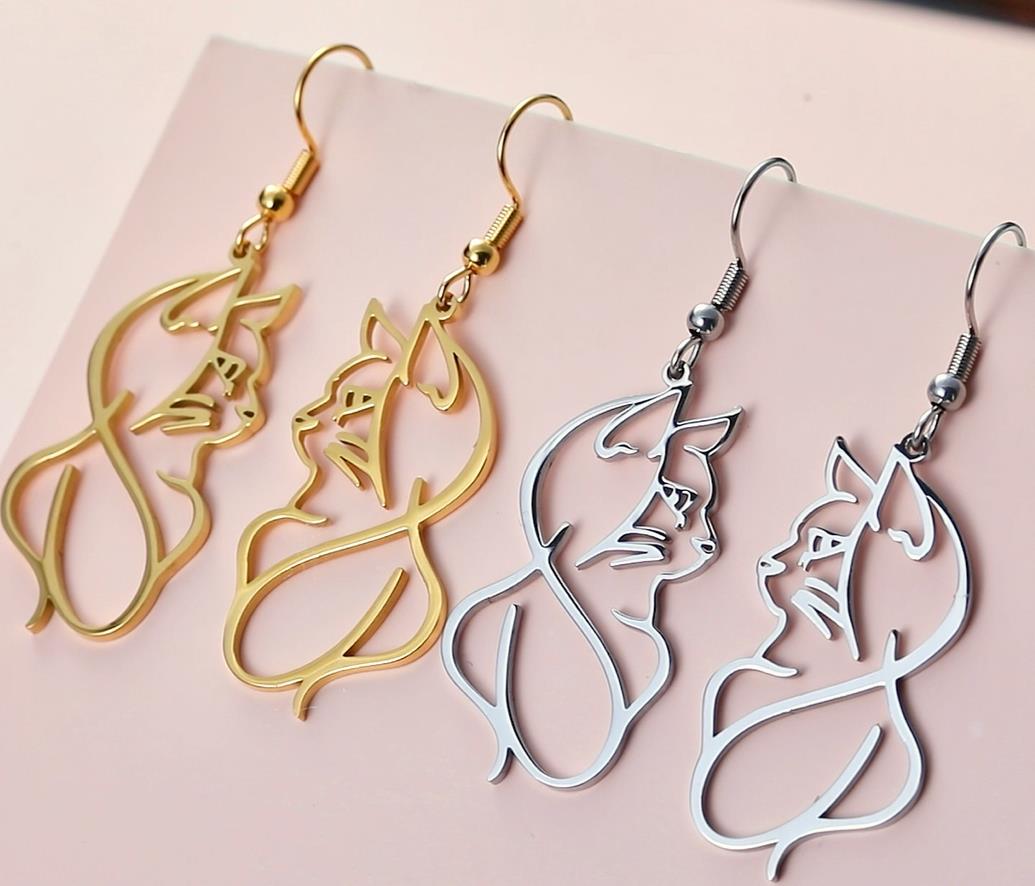 TEAMER Orecchini Minimalisti A Forma Di Gatto Seduto, In Acciaio Inox, Gioielli Commemorativi Per Amanti Degli Animali, Donna E Uomo - 2