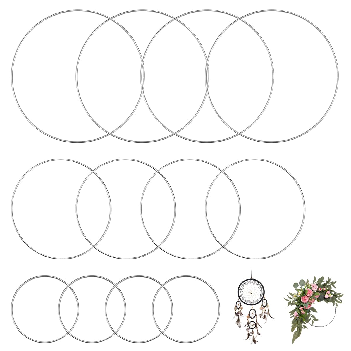 12 anillos metálicos para manualidades, 10/15/20 cm, círculo de atrapasueños y aros decorativos para colgar