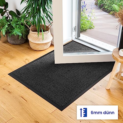 comflor Hochwertige Fußmatte Grau-Schwarz 90x120 groß für Innen & Außen - Schmutzfangmatte rutschfest, waschbar & wetterfest - Fussmatte für Eingangsbereich & Aussenbereich - Läufer Flur dünn