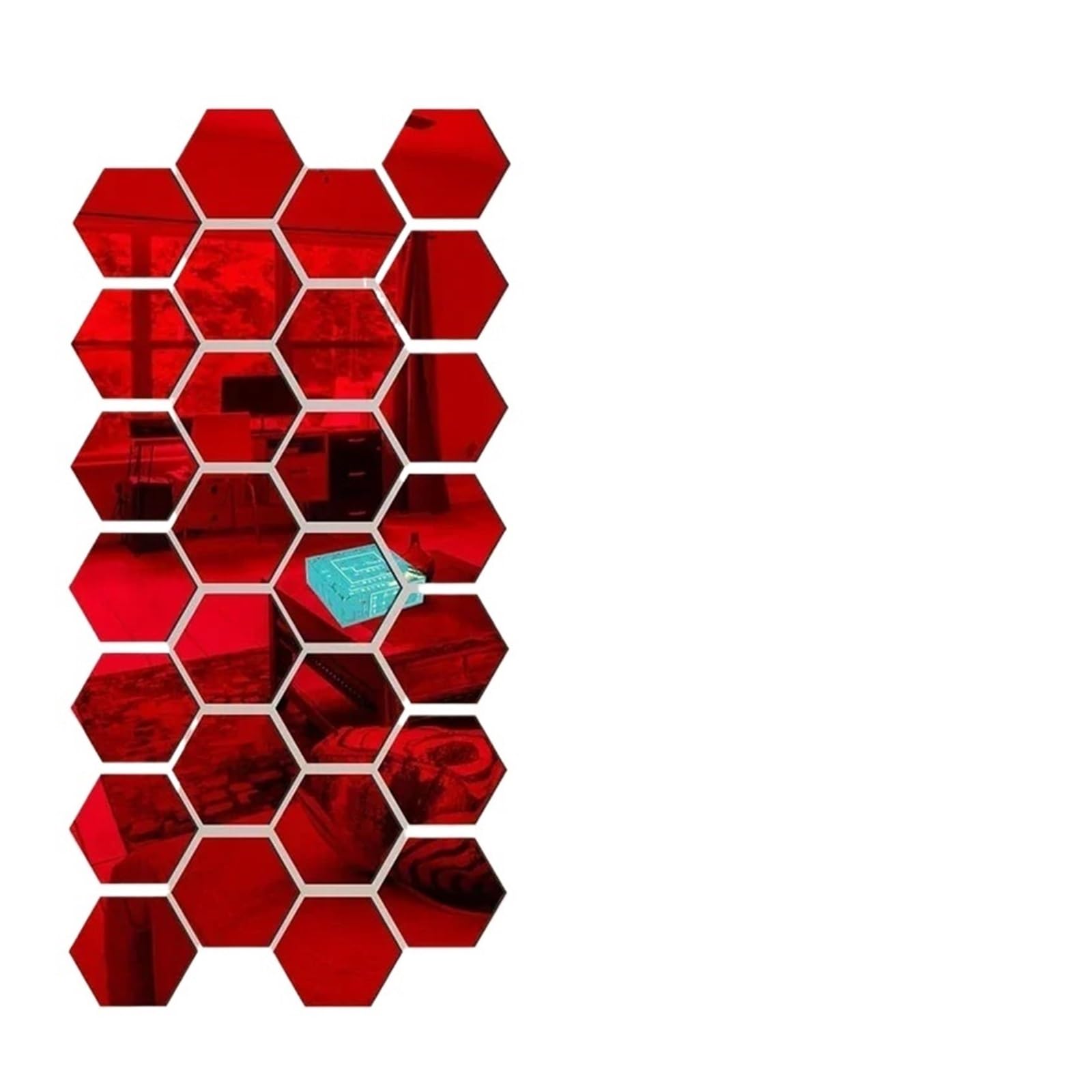 Hexagonal Mirror Wall Sticker Hexagon Mirror Wall Stickers Self-Adhesive Removable 3D Mirror Decals Art Wall Decals for DIY Home Bedroom Decoration(XS-Red,10PCS)