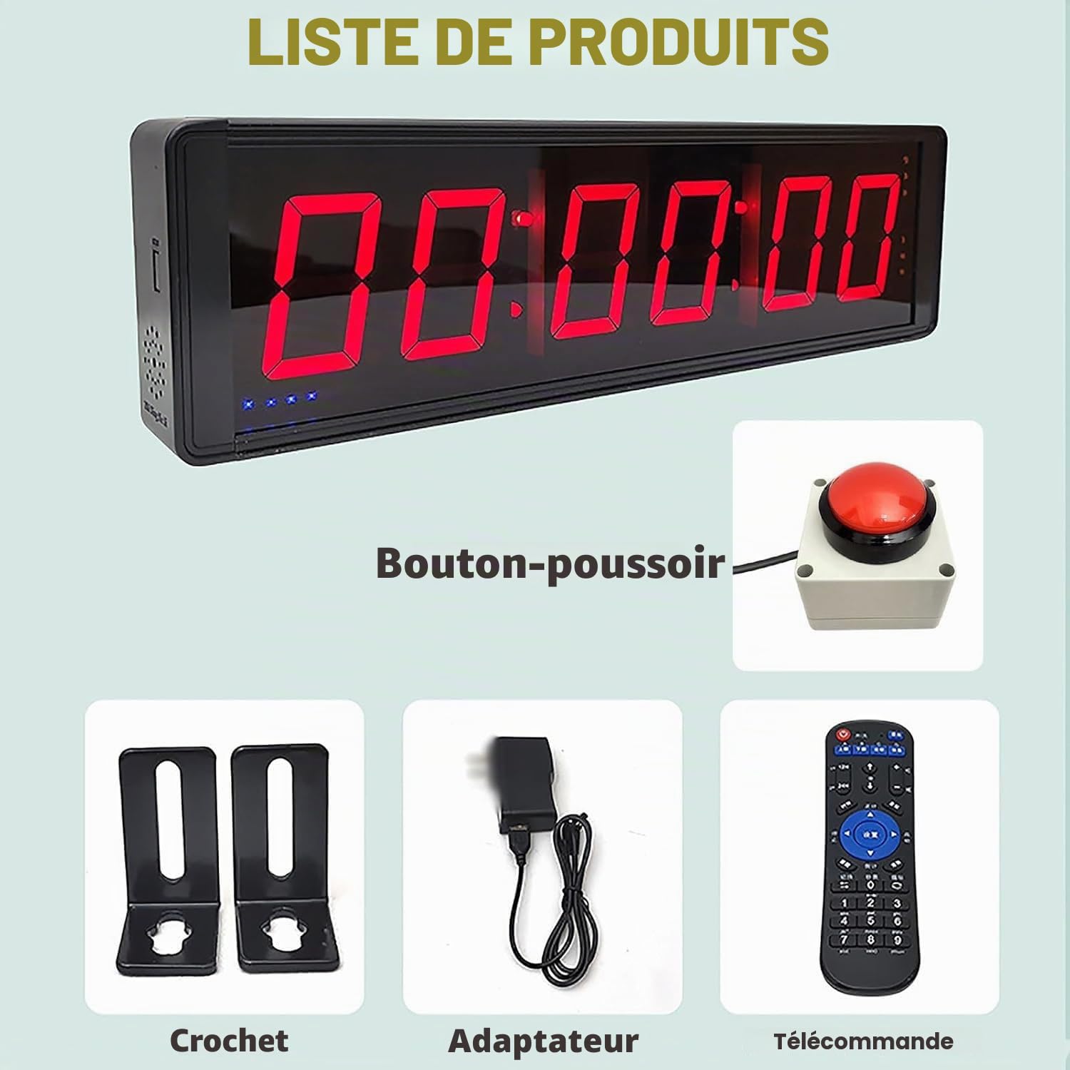 Timer Sport avec Chronomètre et Minuteur d’Intervalle, Horloge Murale Numérique LED avec Télécommande et Bouton – Idéal pour Fitness, Gym, EntraînementBlack,3inch