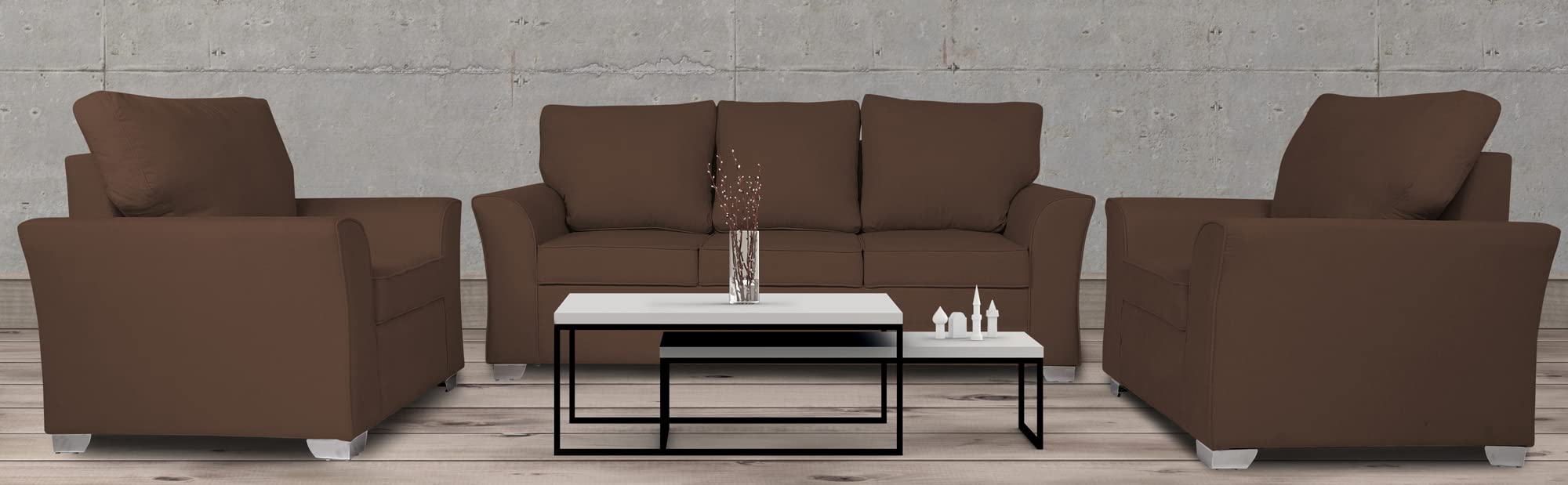 Adorn India Alexia Five Seater Sofa Set 3-1-1 (Brown)