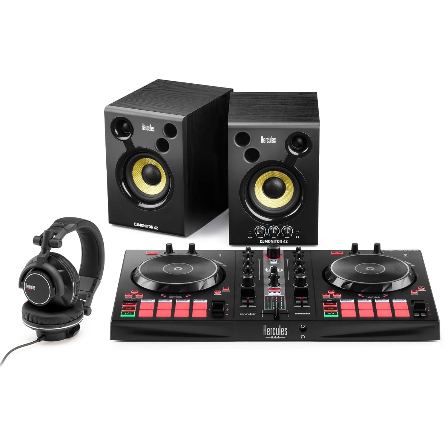 Hercules DJ Essentials Kit DJ-Set mit keepdrum Laptopständer Schwarz