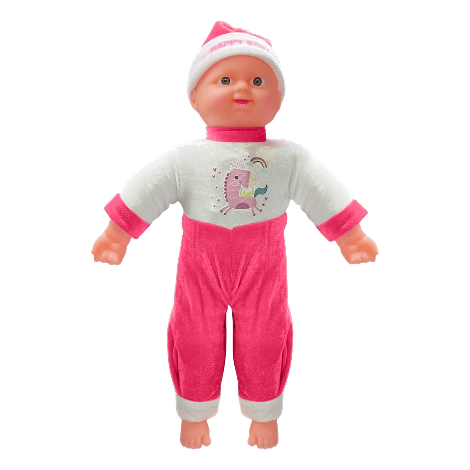 Happy-Baby Dolls For Kids | Soft Toys For Girls And Boys | Laughing Musical Sound Soft Toy | Unisex Cuddly Doll With Touch Button Sound | Non-Toxic PVC, Easy To Clean, Colour Pink,15-Inch