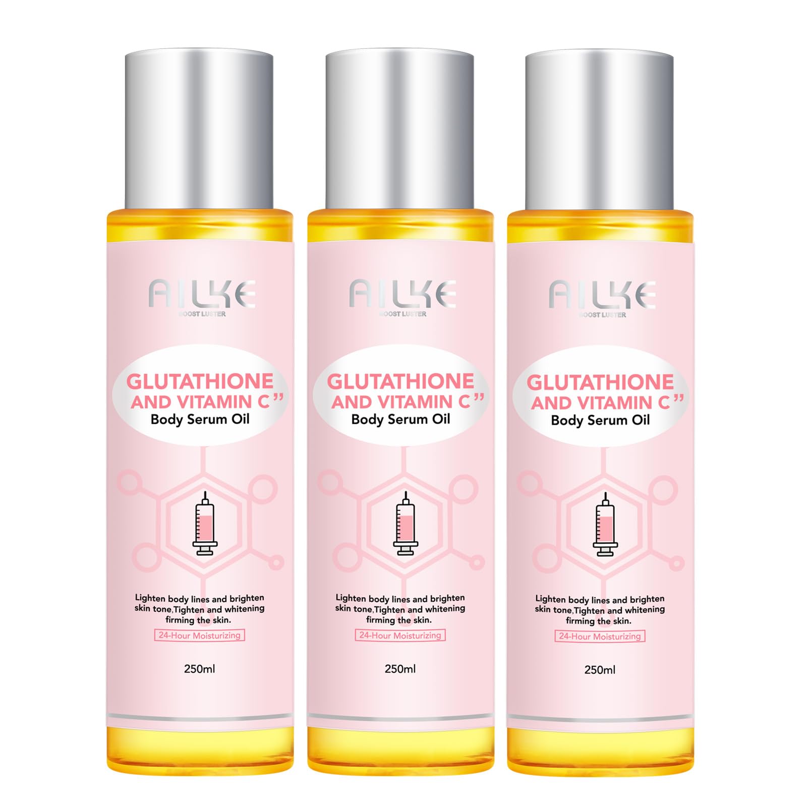 AILKE - Siero sbiancante per il corpo al glutatione e alla vitamina C, per una pelle liscia e luminosa per corpo, mani e gambe, idratante quotidiano per tutti i tipi di pelle, 250 ml (confezione da 3)