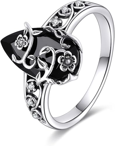 YFN Anillo de turmalina negra de plata de ley, anillos de cristal negro, joyería curativa, protección espiritual, regalos para mujeres y niñas