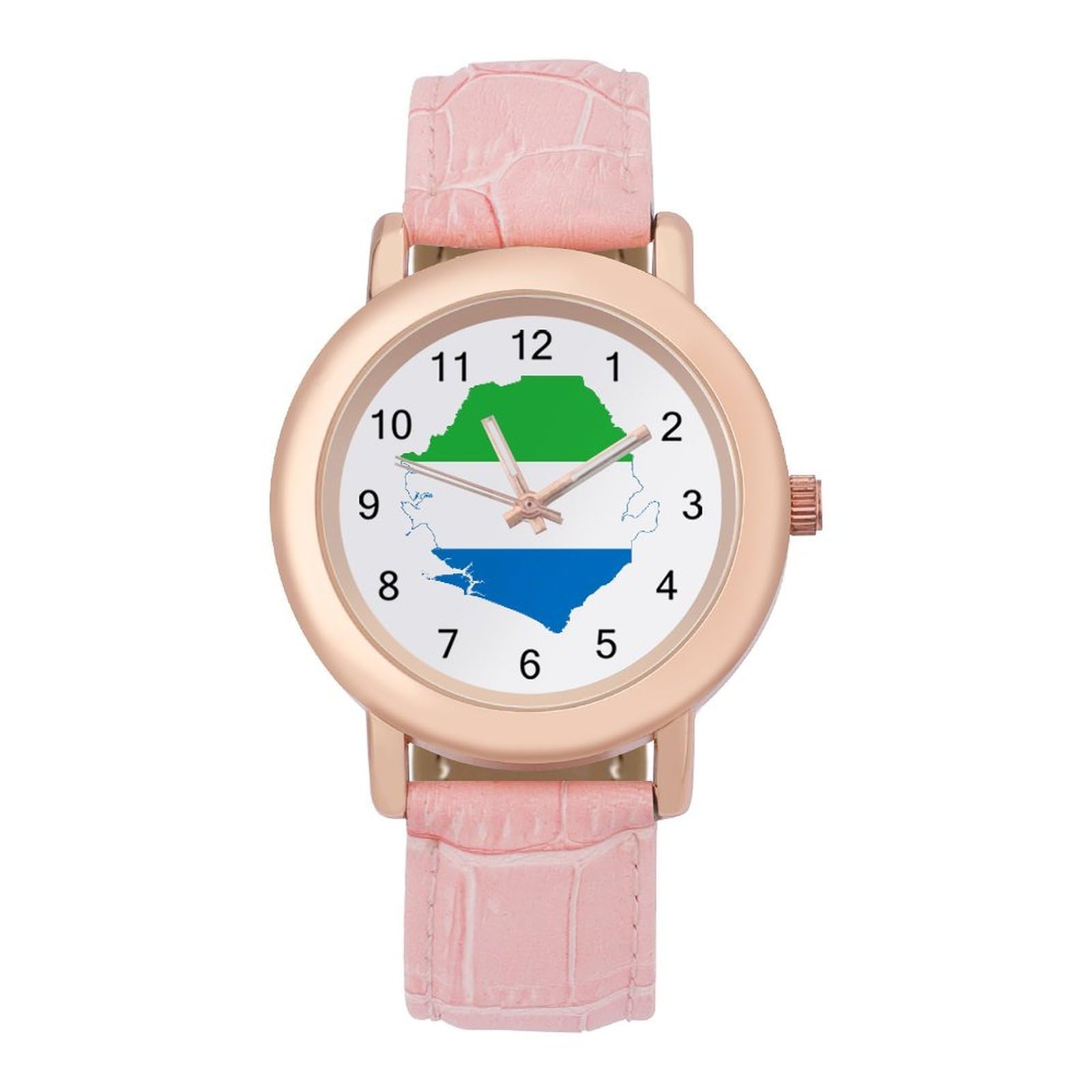 Sierra Leone Damen-Armbanduhr, leicht ablesbar, flexibel, mit drei Zeigern, rundes Gehäuse, Quarzuhr für kleine Handgelenke