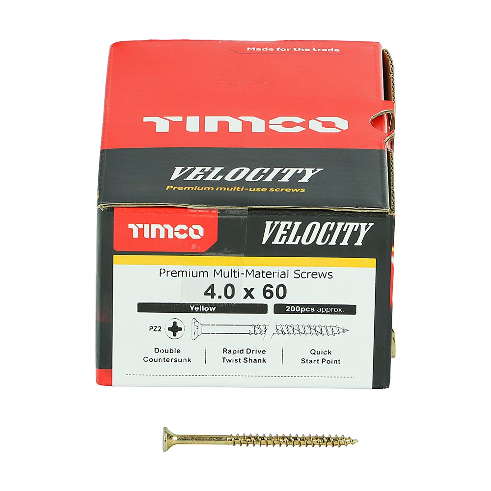 TIMco 60040VY PZ3 CSK ZYP Velocity Screw 6.0 x 40 - Yellow (Box of 200)