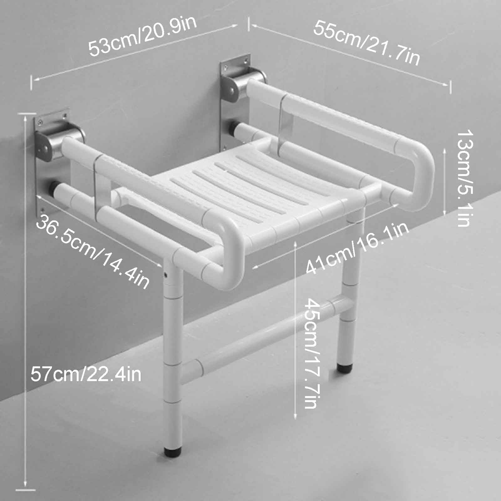Składane siedzisko prysznicowe naścienne, składane siedzisko prysznicowe o pojemności 660 funtów ze sprężyną Auto-Return & Glow Strips, wnętrz dla seniorów, ciężarnych,White
