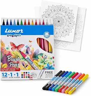 Luxor Doodles Brush Pens with FREE Mandala Art Kit | 13 Shades + Blender | Ultra Soft Tip for Calligraphy, Coloring & Dood... Price In India