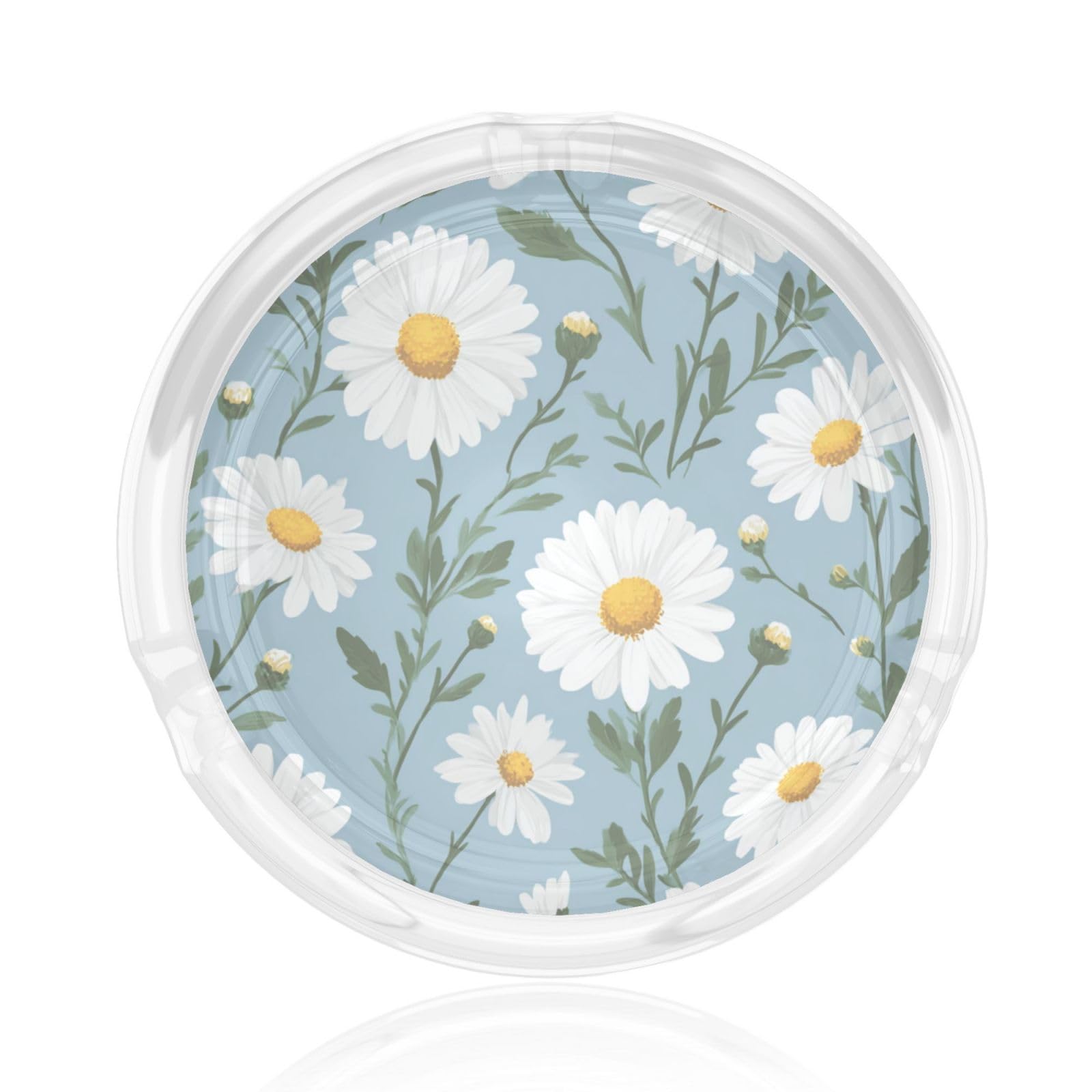 Stylized White Daisies With Yellow Centers Glass Ashtray For Cigarettes Ash Trays Case For Home Office Decor