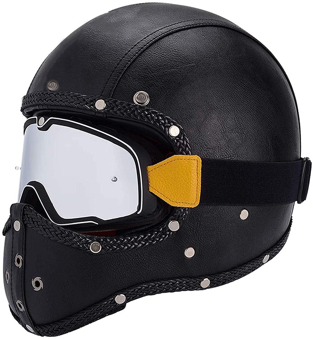 Casco Moto Retrò Brain-Cap In Design Pelle – Mezzo Casco Jet Con Visiera, ABS, Taglia 57-58 Cm, Per Scooter E Cruiser