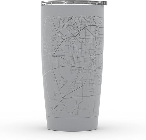 Vista 523 de Well Told Vaso de café aislado con diseño de mapa de Nueva York grabado, taza de acero inoxidable grabada (20 onzas, negro) con aislamiento de mapa