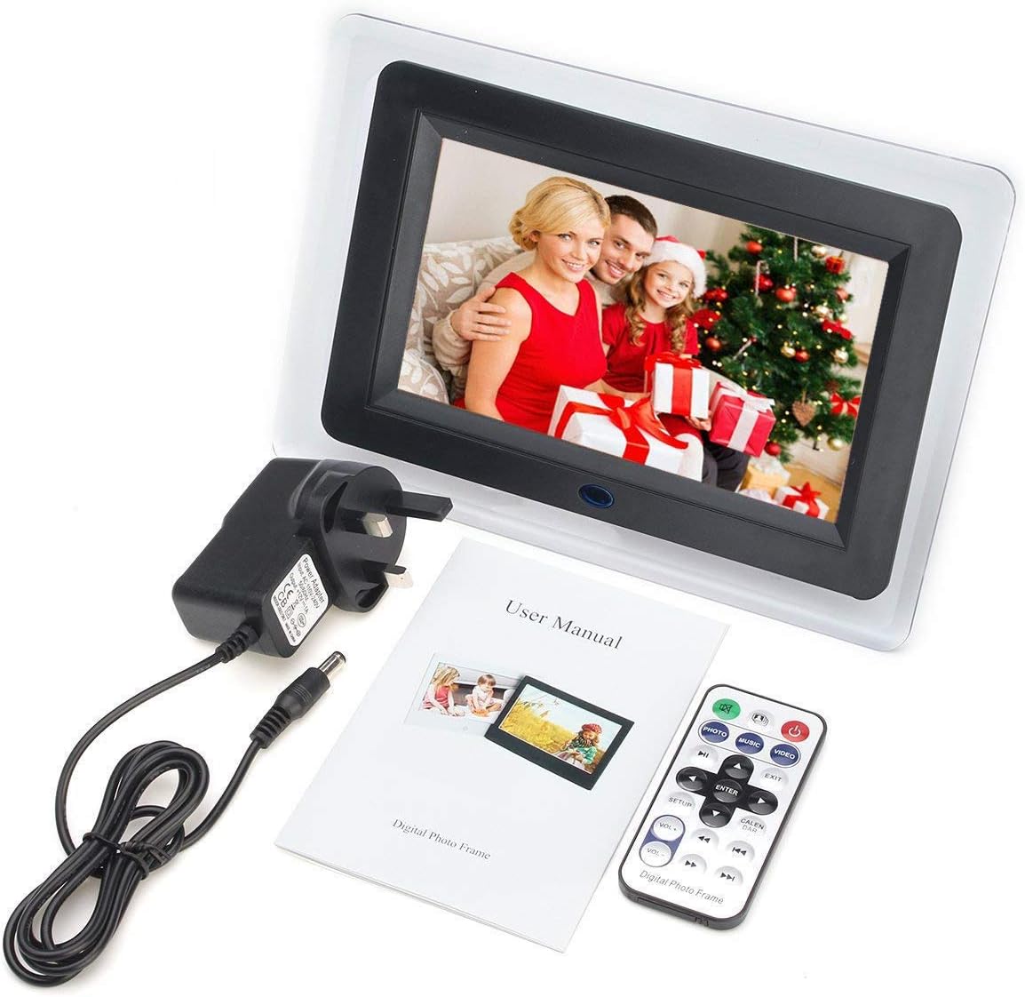 INSMA Digital Frames 7 inch LCD Remote Control Picture Frame (23x16x3.5cm) with Built-in Storage MP3 and Video Playback as a Manual Gift for Families, Friends, Classmates