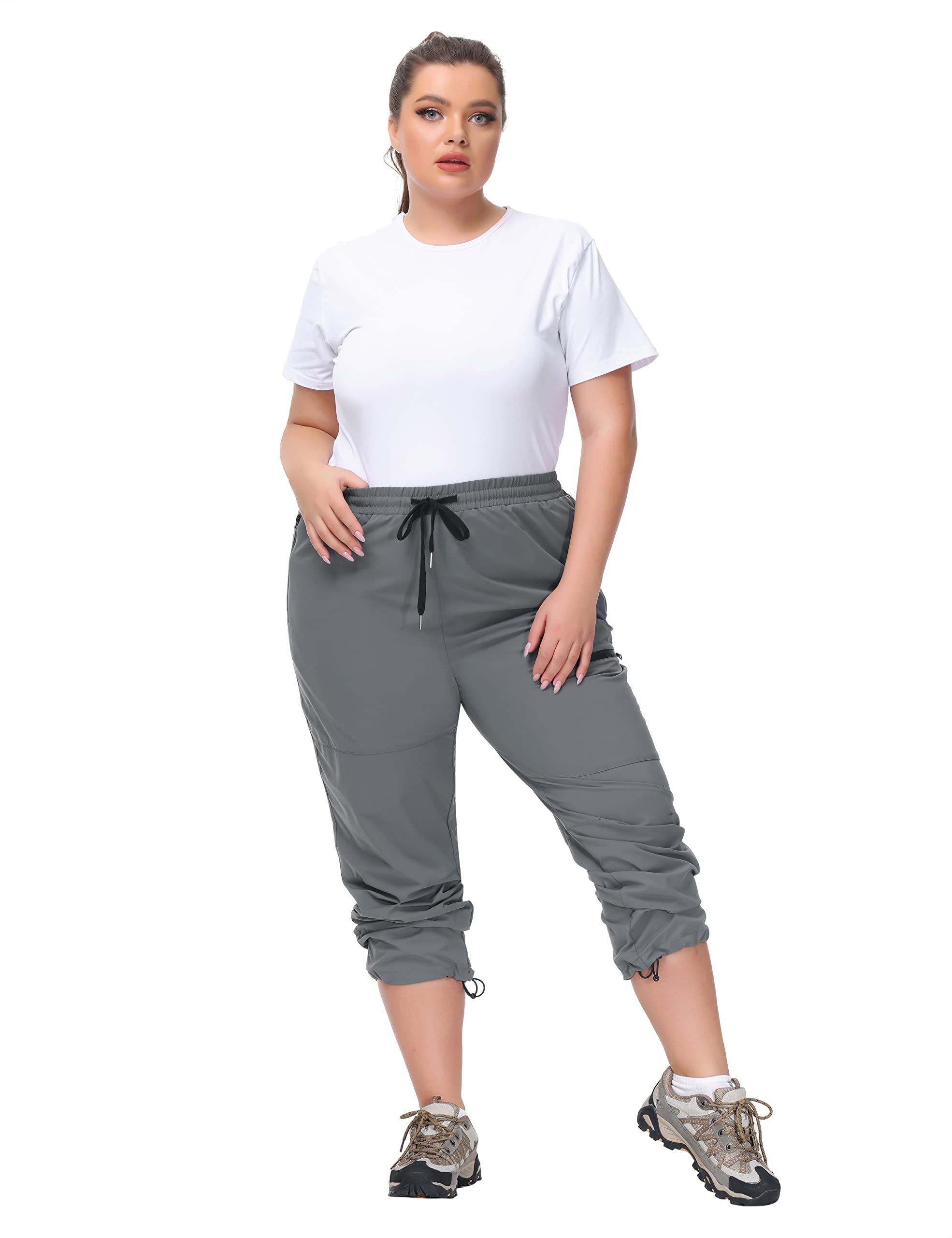 Hanna Nikole Pantalon Cargo Extensible pour Femme avec Poches zippées imperméables