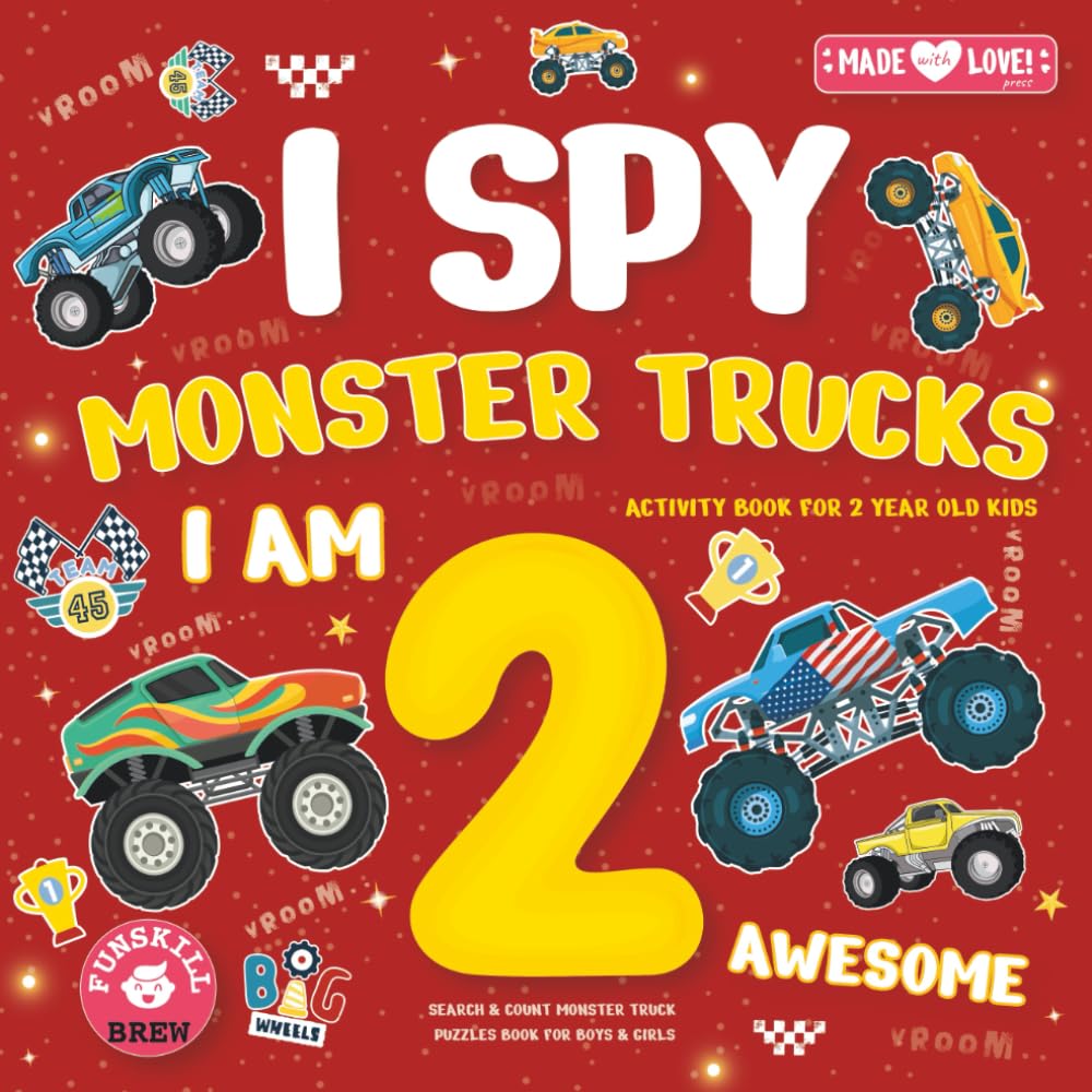 I Spy Monster Trucks Activity Book for 2 year old kids: Search & count monster truck puzzles book for boys and girls (Gifts for 2 year old boys and