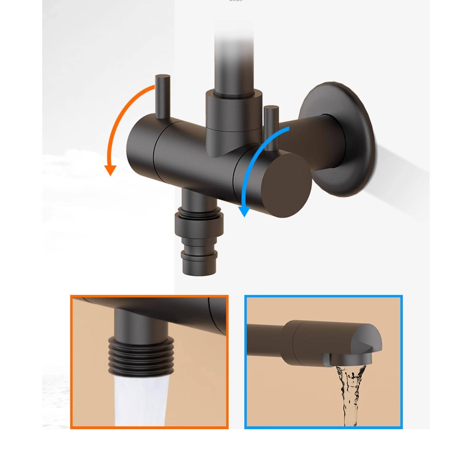 Rubinetto per Lavatrice A Muro Rubinetto Solo Acqua Fredda Rubinetti 1/2 con Doppia Uscita Adatto per Bagno O Balcone,Grigio Canna Di Fucile